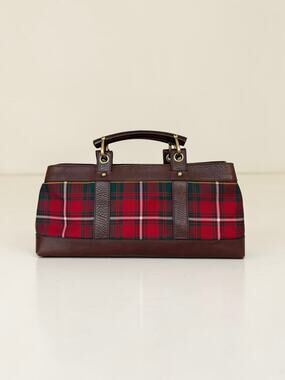 Red Burberry East West Picnic Check Bag Lucite Horn Handles